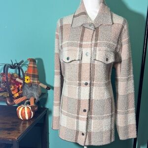 Rachel Zoe - Plaid Women's Sweater Jacket Cardigan - Tan and Cream